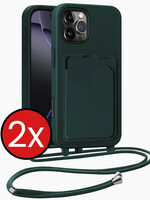 BTH BTH iPhone 16 Pro Max Hoesje Pashouder met Koord - Donkergroen - 2 PACK