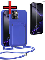 BTH BTH iPhone 16 Pro Max Hoesje Pashouder met Koord Met Screenprotector - Fel Blauw