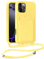 BTH BTH iPhone 16 Pro Max Hoesje Pashouder met Koord - Geel