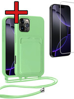 BTH BTH iPhone 16 Pro Max Hoesje Pashouder met Koord Met Screenprotector - Groen