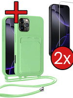 BTH BTH iPhone 16 Pro Max Hoesje Pashouder met Koord Met 2x Screenprotector - Groen