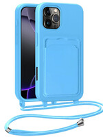BTH BTH iPhone 16 Pro Max Hoesje Pashouder met Koord - Lichtblauw