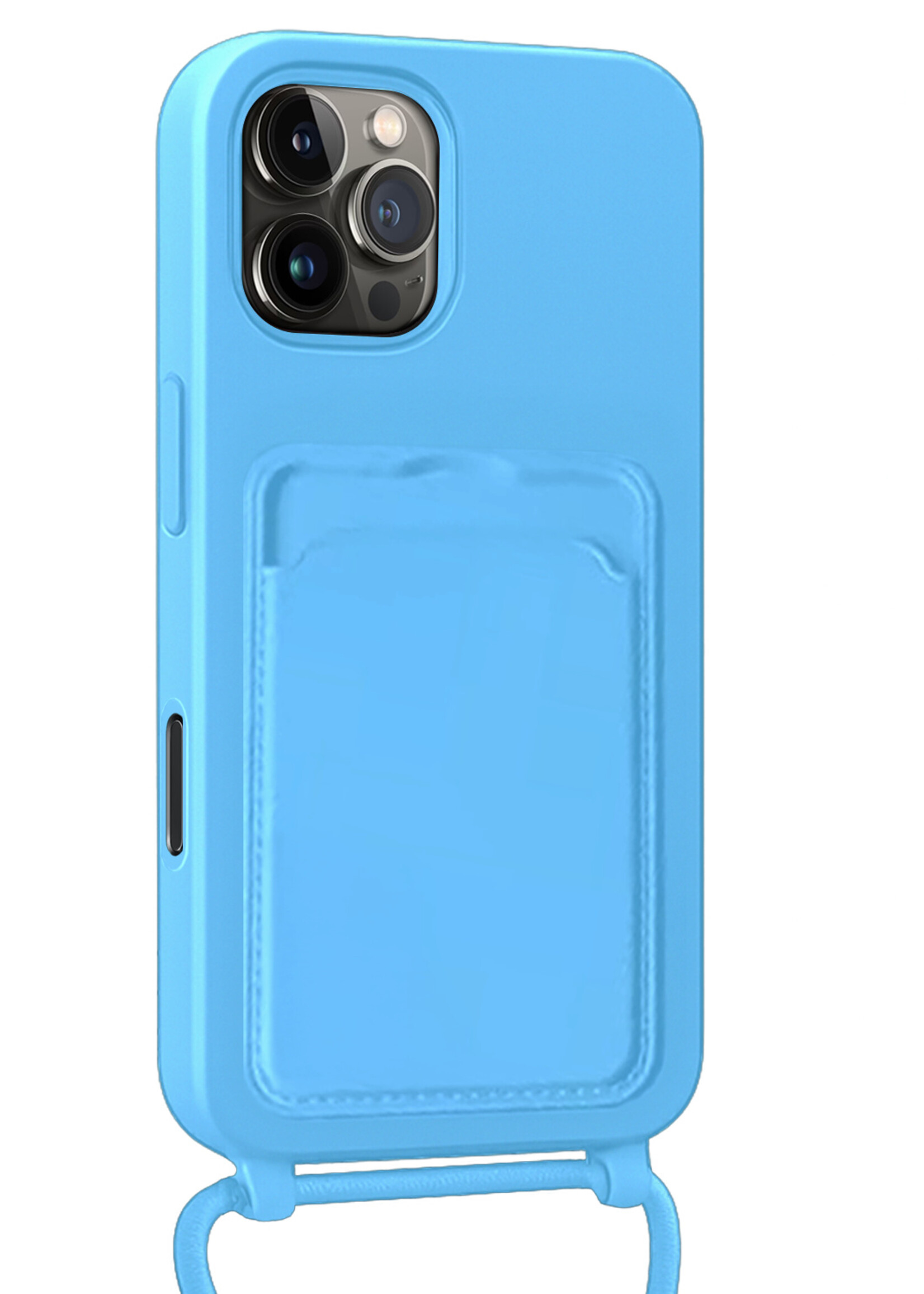 BTH BTH iPhone 16 Pro Max Hoesje Pashouder met Koord - Lichtblauw