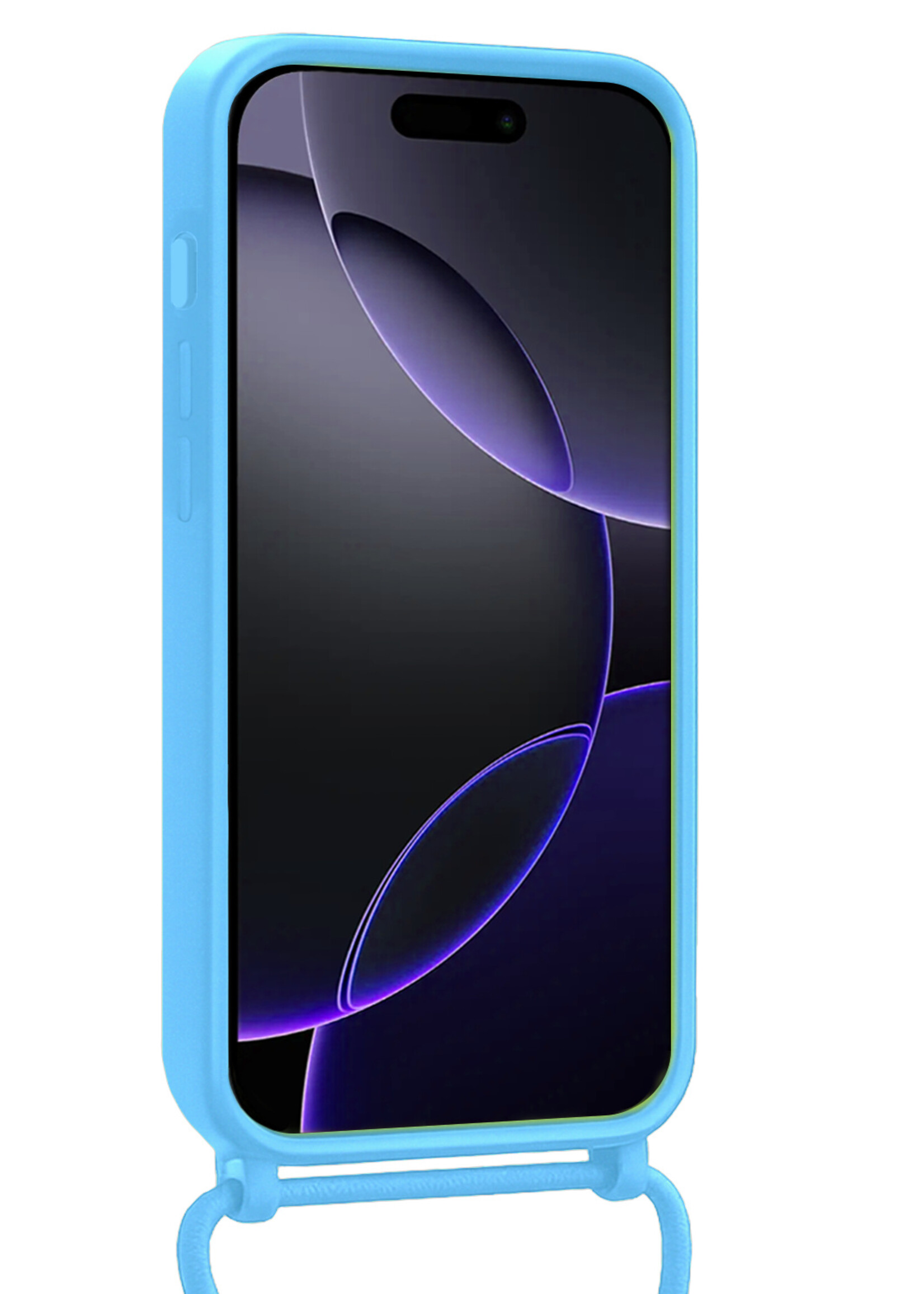 BTH BTH iPhone 16 Pro Max Hoesje Pashouder met Koord - Lichtblauw