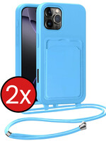 BTH BTH iPhone 16 Pro Max Hoesje Pashouder met Koord - Lichtblauw - 2 PACK