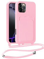 BTH BTH iPhone 16 Pro Max Hoesje Pashouder met Koord - Lichtroze