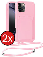BTH BTH iPhone 16 Pro Max Hoesje Pashouder met Koord - Lichtroze - 2 PACK