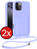BTH BTH iPhone 16 Pro Max Hoesje Pashouder met Koord - Lila - 2 PACK