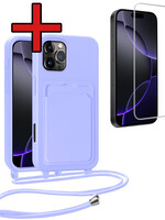 BTH BTH iPhone 16 Pro Max Hoesje Pashouder met Koord Met Screenprotector - Lila