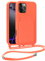 BTH BTH iPhone 16 Pro Max Hoesje Pashouder met Koord - Papaya