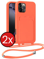 BTH BTH iPhone 16 Pro Max Hoesje Pashouder met Koord - Papaya - 2 PACK
