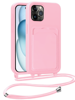 BTH BTH iPhone 14 Pro Hoesje Pashouder met Koord - Lichtroze