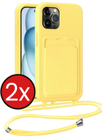BTH BTH iPhone 14 Pro Hoesje Pashouder met Koord - Geel - 2 PACK