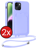 BTH BTH iPhone 14 Hoesje Pashouder met Koord - Lila - 2 PACK