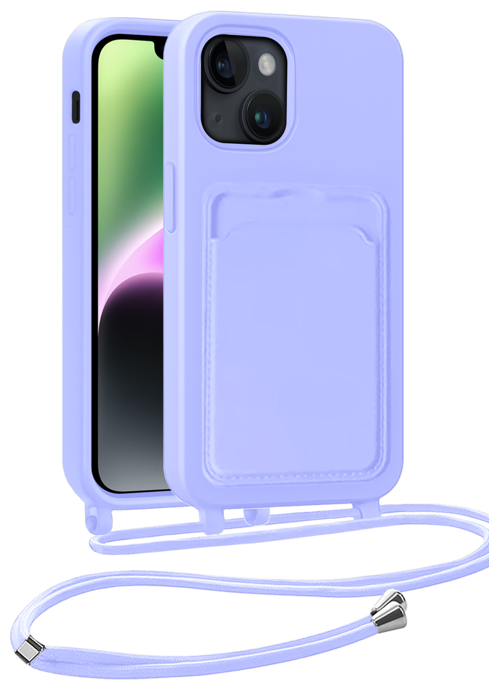 BTH BTH iPhone 13 Hoesje Pashouder met Koord - Lila