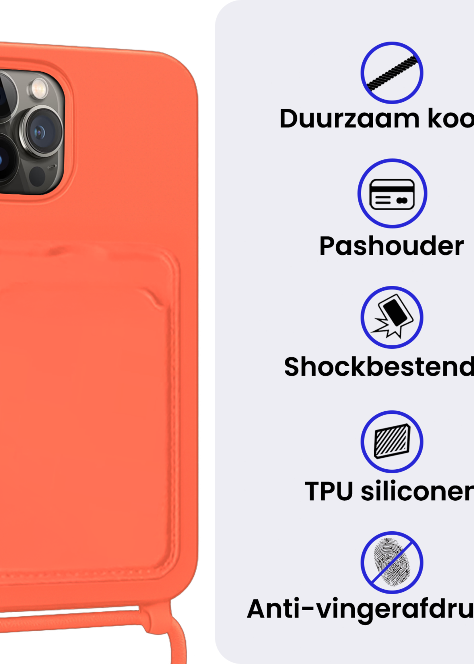 BTH BTH iPhone 14 Pro Max Hoesje Pashouder met Koord - Papaya - 2 PACK