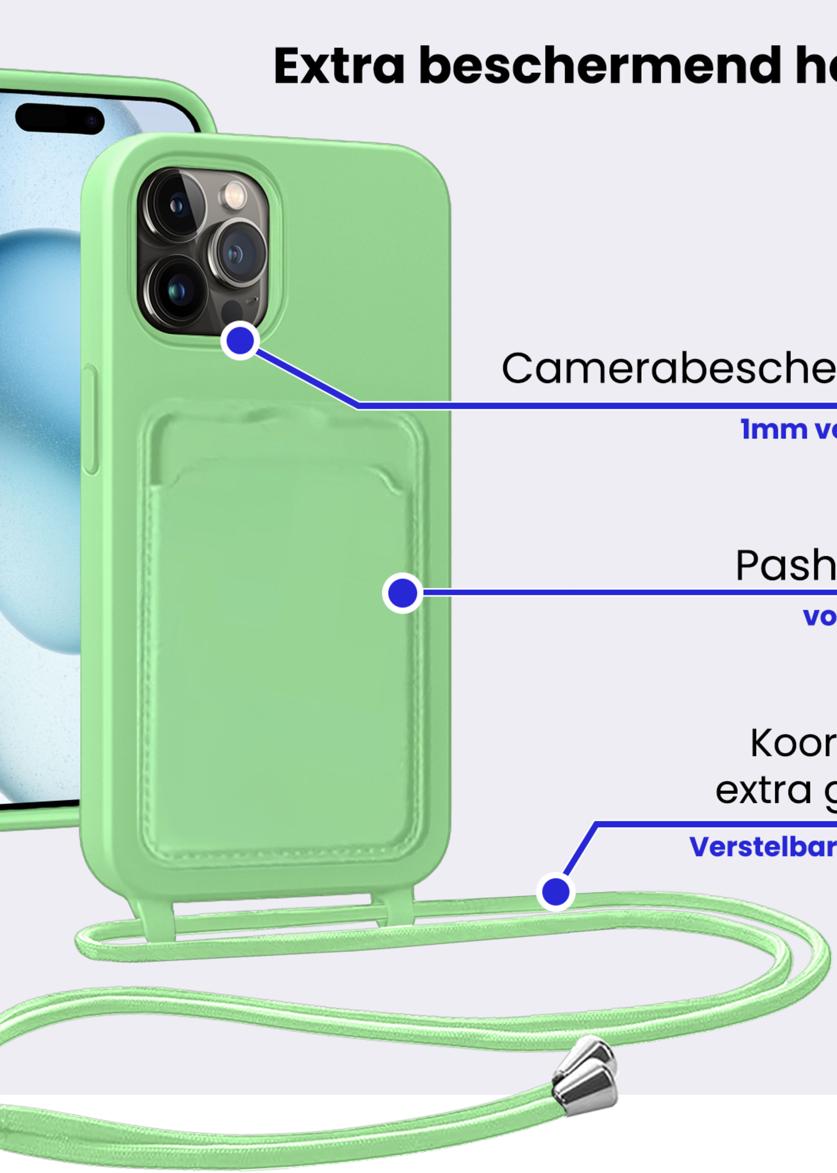 BTH BTH iPhone 14 Pro Max Hoesje Pashouder met Koord - Groen - 2 PACK