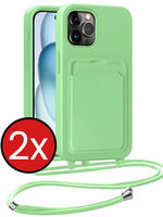 BTH BTH iPhone 14 Pro Max Hoesje Pashouder met Koord - Groen - 2 PACK