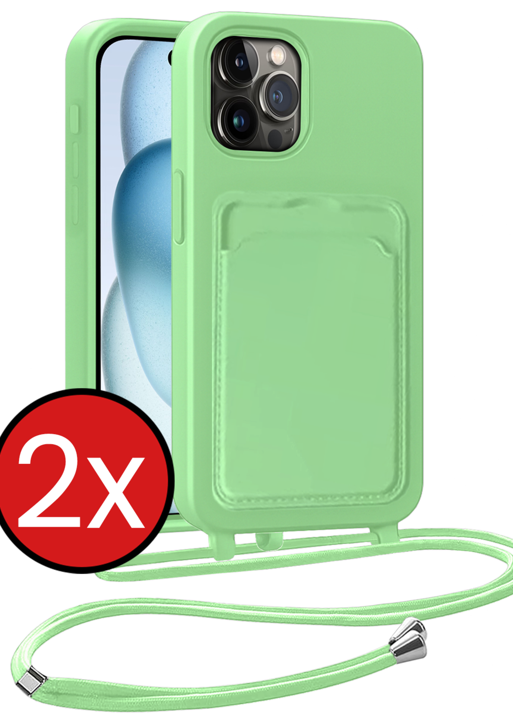 BTH BTH iPhone 14 Pro Max Hoesje Pashouder met Koord - Groen - 2 PACK