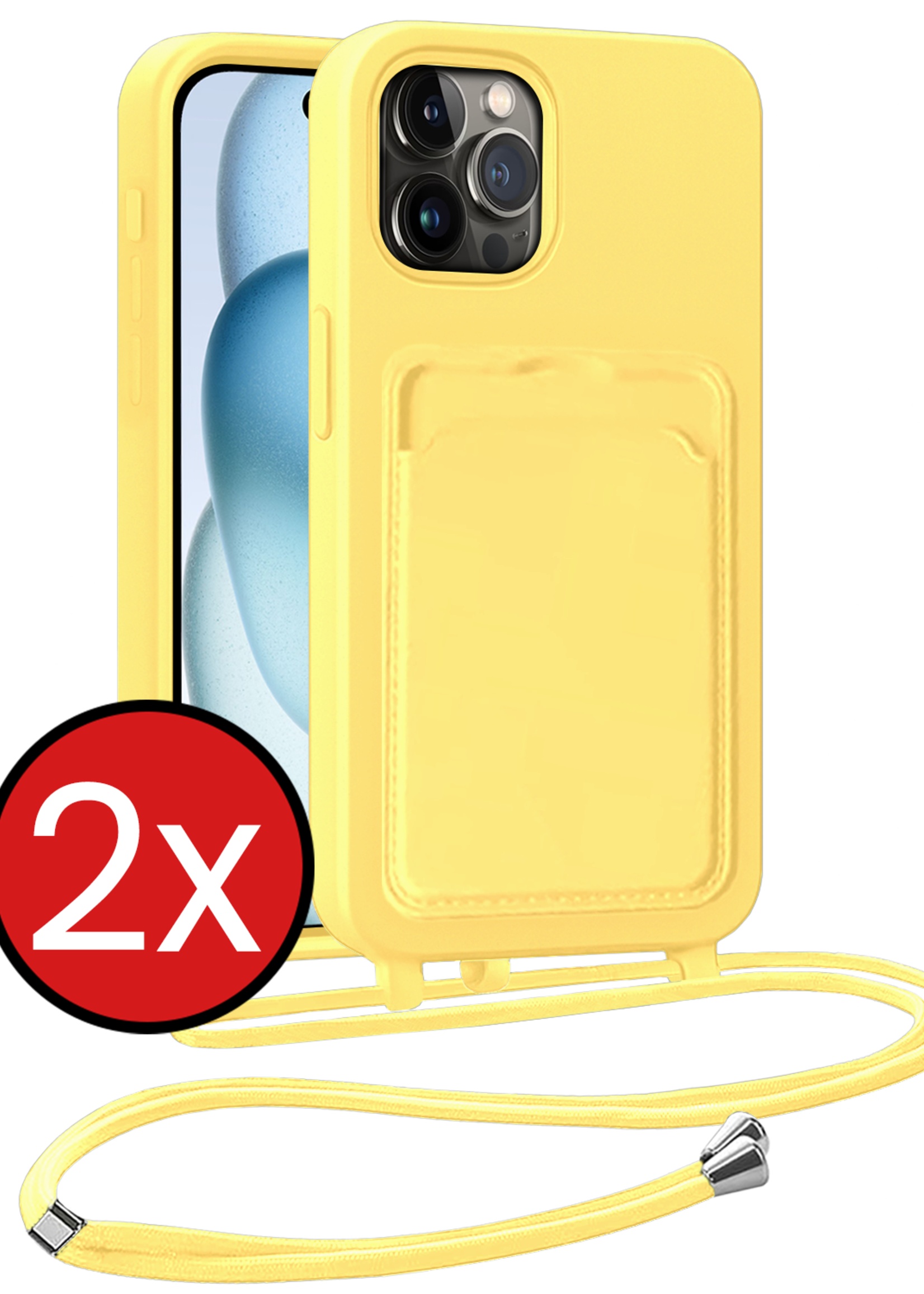 BTH BTH iPhone 14 Pro Max Hoesje Pashouder met Koord - Geel - 2 PACK