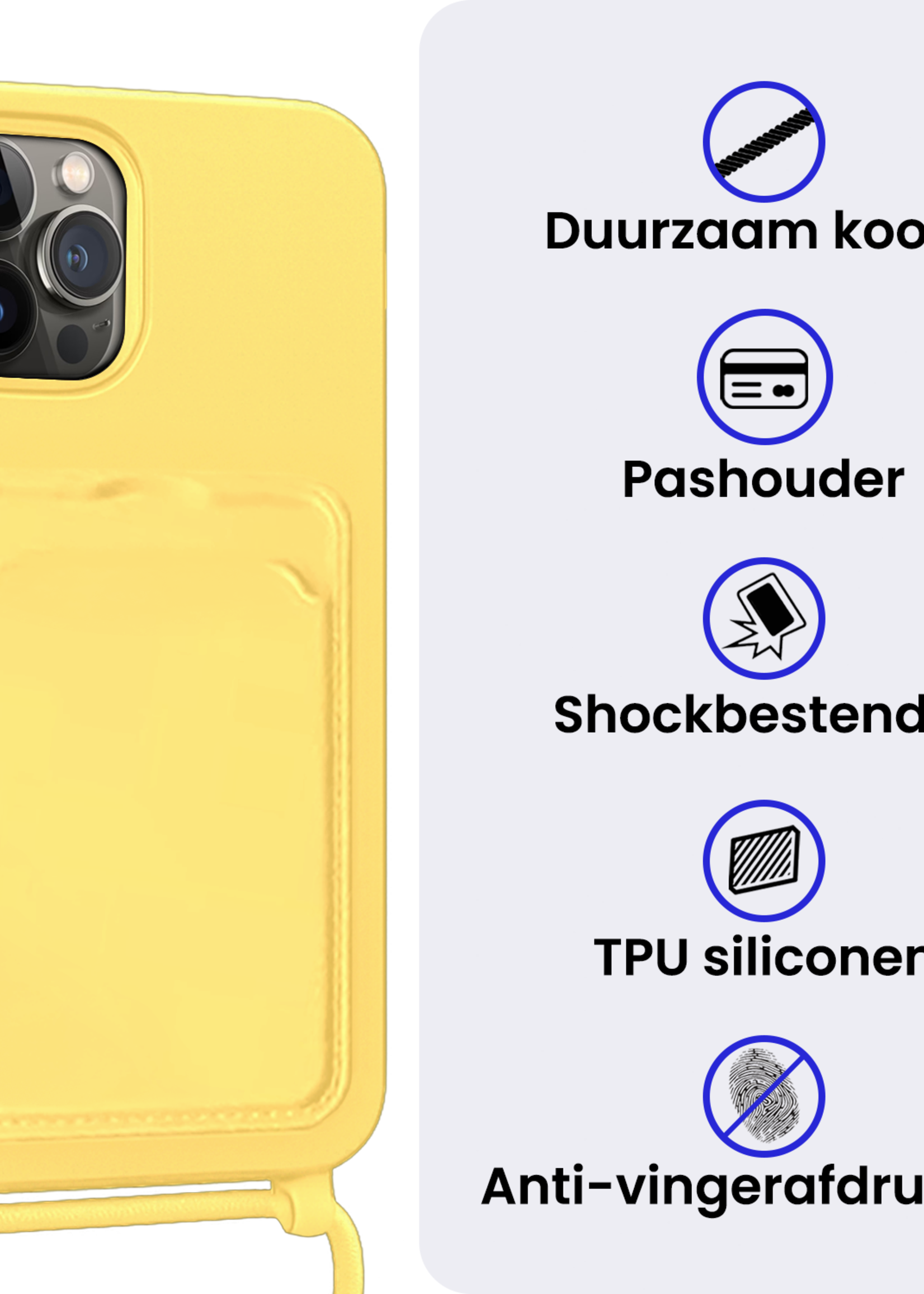 BTH BTH iPhone 14 Pro Max Hoesje Pashouder met Koord - Geel - 2 PACK