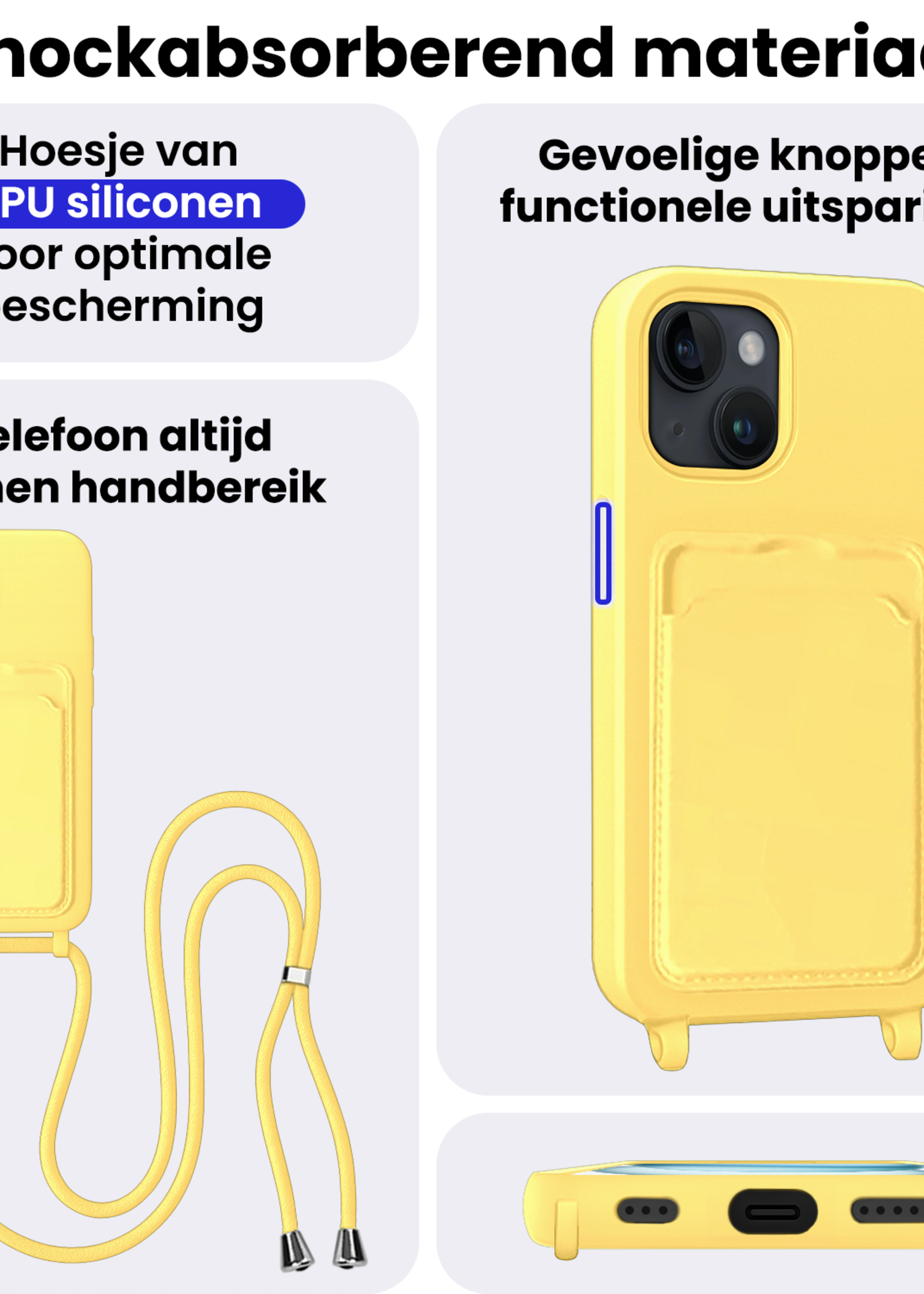 BTH BTH iPhone 14 Pro Max Hoesje Pashouder met Koord - Geel - 2 PACK
