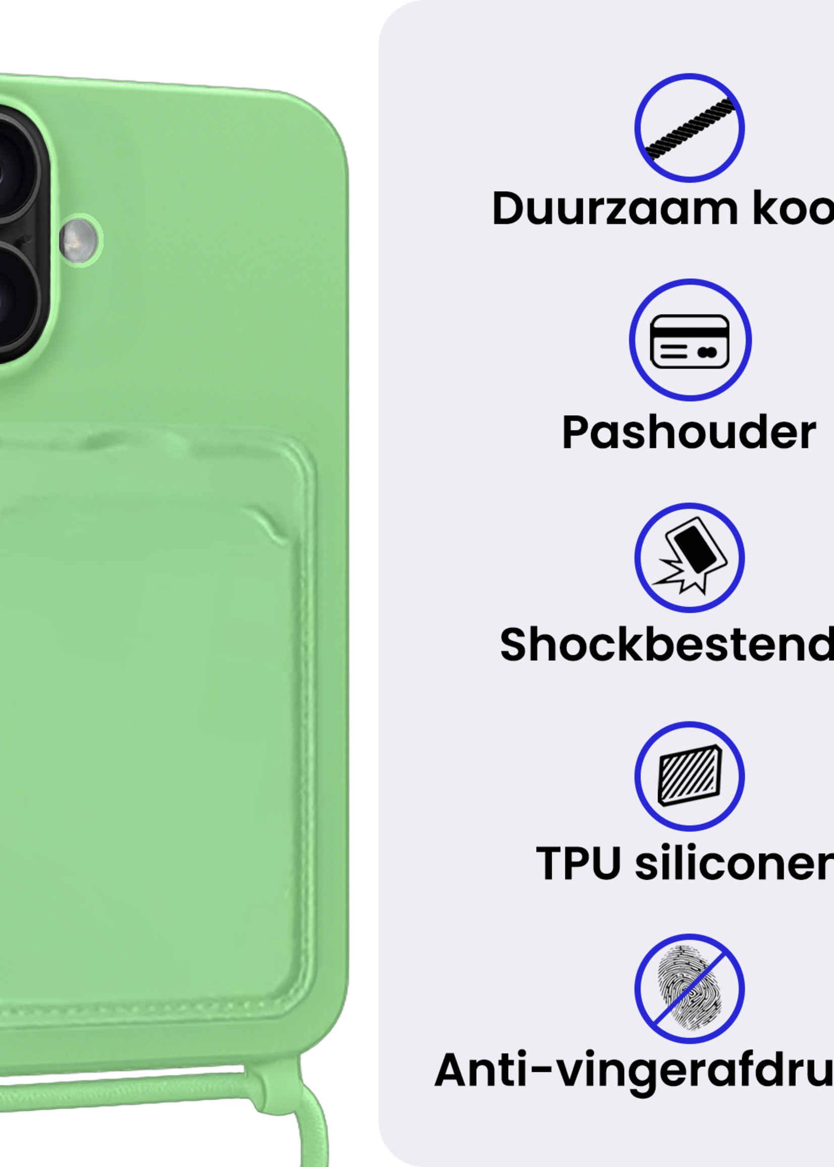 BTH BTH iPhone 16 Plus Hoesje Pashouder met Koord - Groen - 2 PACK
