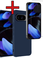 BTH BTH Google Pixel 10 Hoesje Siliconen Met Screenprotector - Donkerblauw