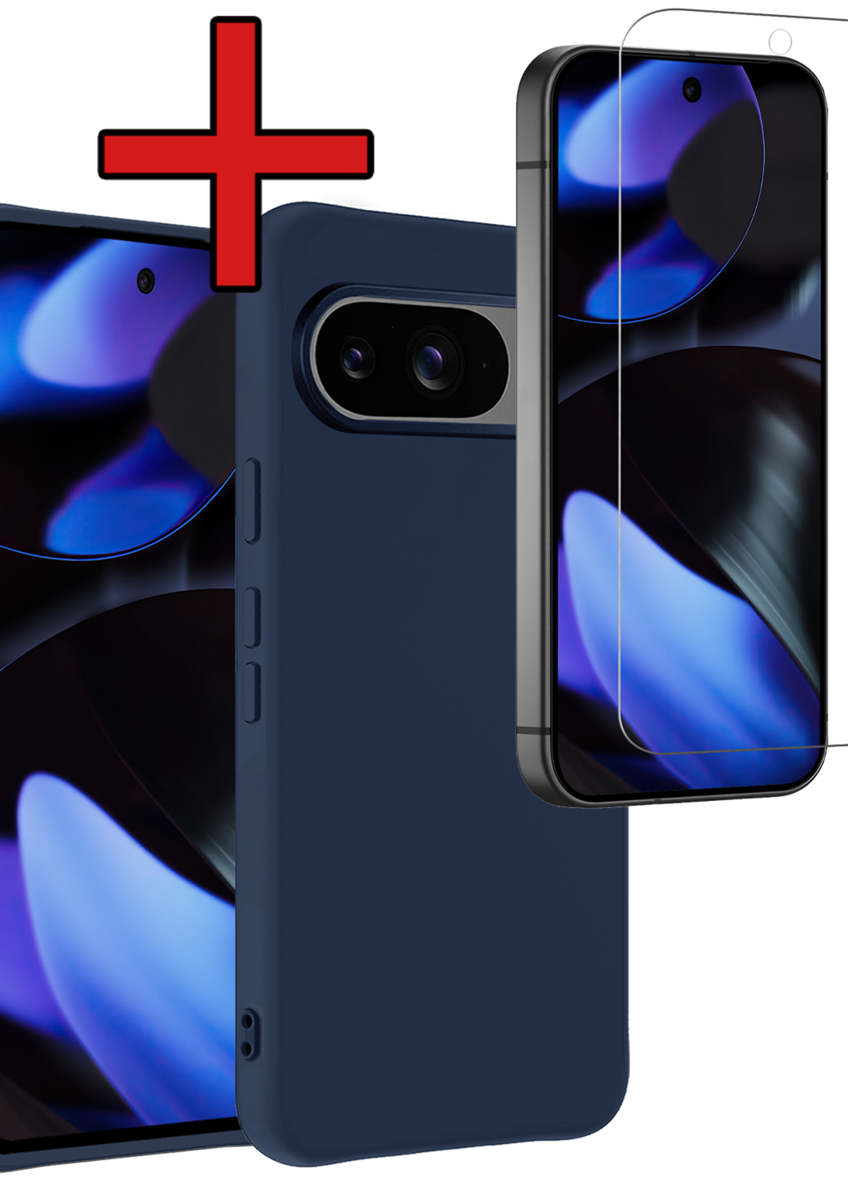 BTH BTH Google Pixel 10 Hoesje Siliconen Met Screenprotector - Donkerblauw