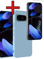 BTH BTH Google Pixel 10 Hoesje Siliconen Met Screenprotector - Lichtblauw