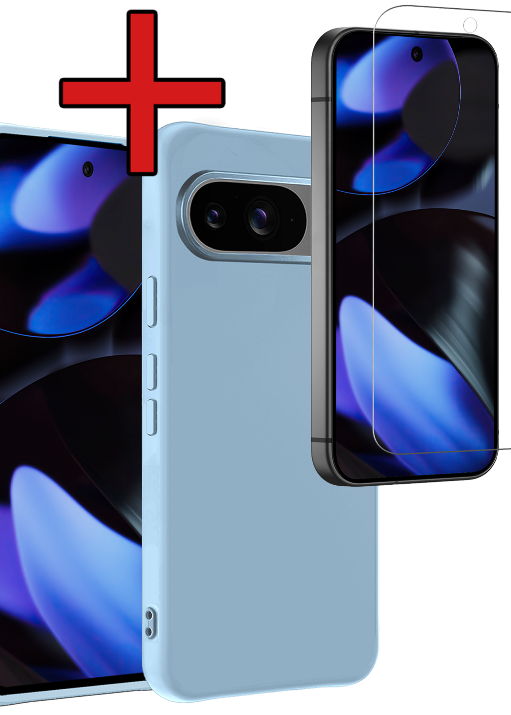 BTH BTH Google Pixel 10 Hoesje Siliconen Met Screenprotector - Lichtblauw