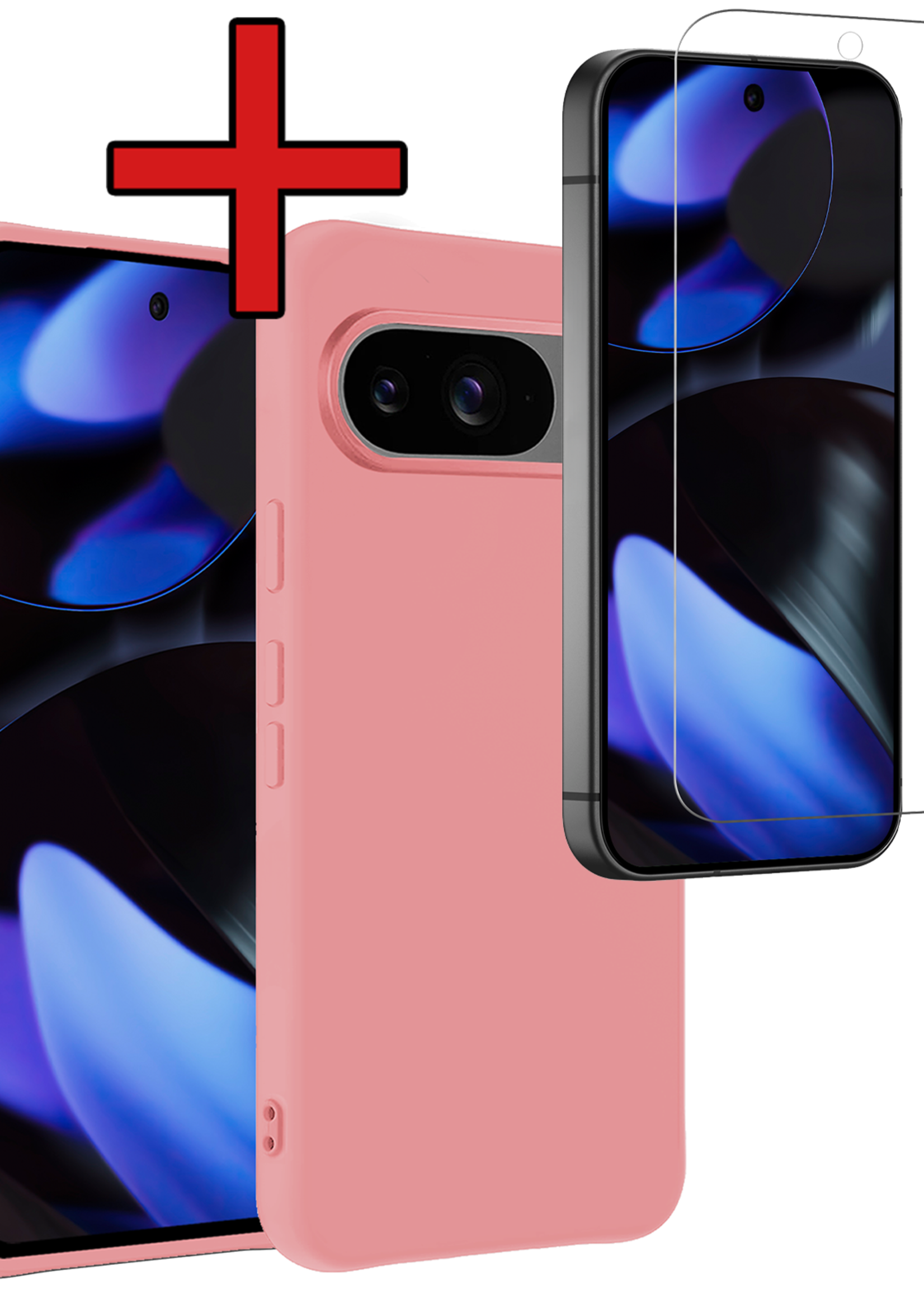 BTH BTH Google Pixel 10 Hoesje Siliconen Met Screenprotector - Lichtroze