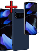 BTH BTH Google Pixel 10 Pro Hoesje Siliconen Met Screenprotector - Donkerblauw