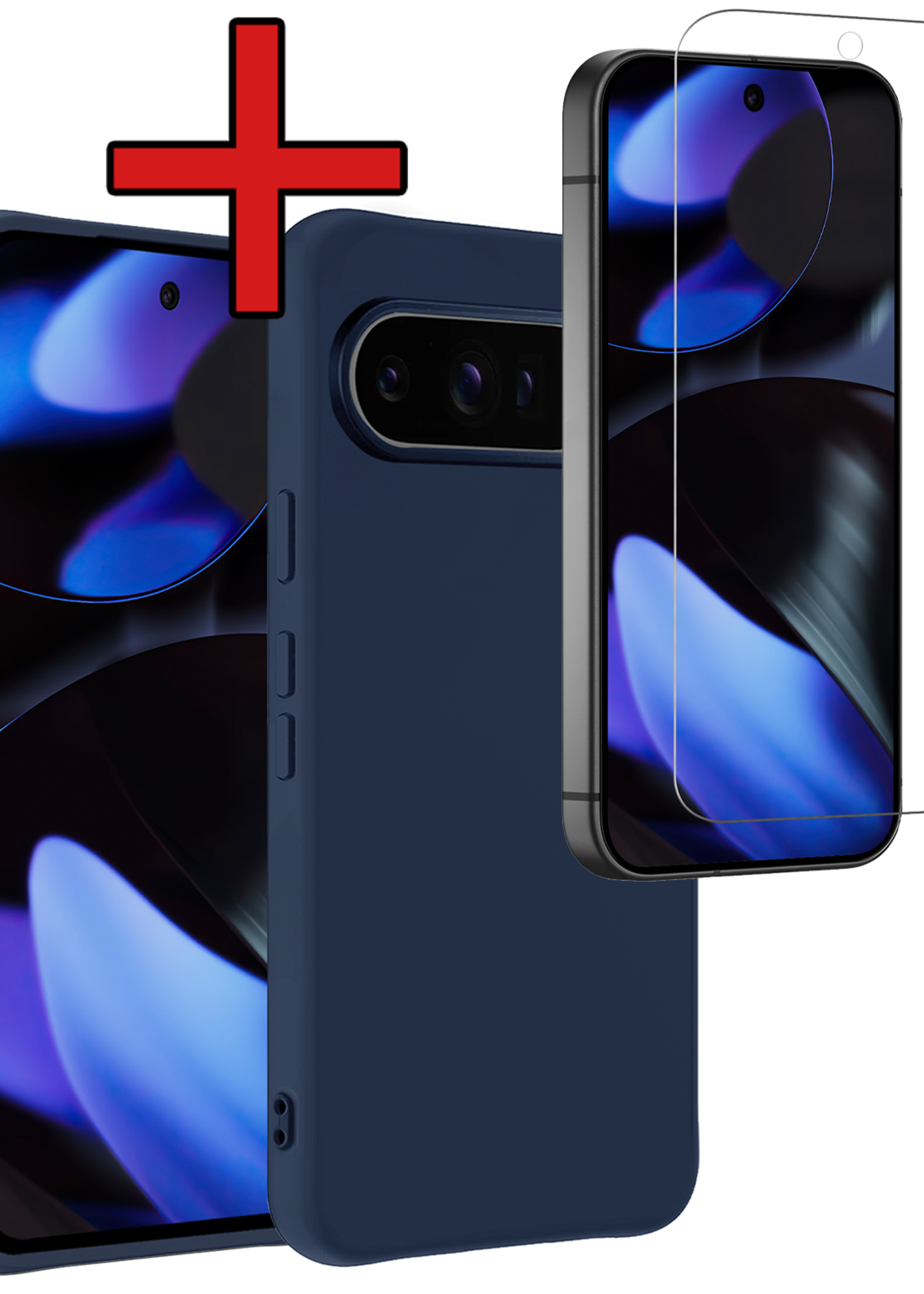 BTH BTH Google Pixel 10 Pro Hoesje Siliconen Met Screenprotector - Donkerblauw