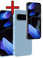 BTH BTH Google Pixel 10 Pro Hoesje Siliconen Met Screenprotector - Lichtblauw