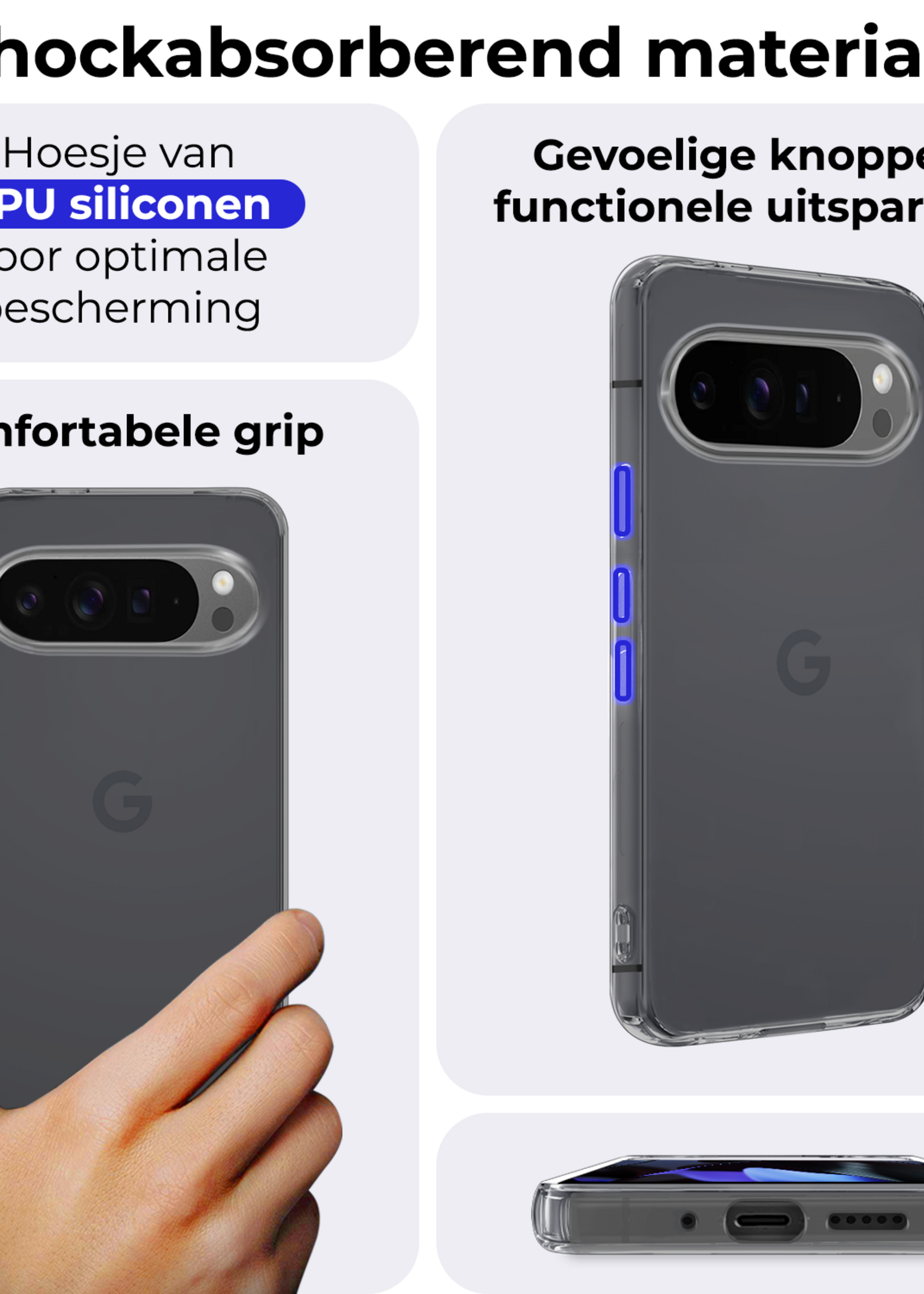 BTH BTH Google Pixel 10 Pro Hoesje Siliconen Met Screenprotector - Transparant