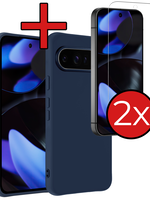 BTH BTH Google Pixel 10 Pro Hoesje Siliconen Met 2x Screenprotector - Donkerblauw