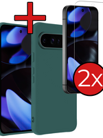 BTH BTH Google Pixel 10 Pro Hoesje Siliconen Met 2x Screenprotector - Donkergroen