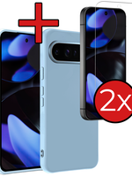 BTH BTH Google Pixel 10 Pro Hoesje Siliconen Met 2x Screenprotector - Lichtblauw