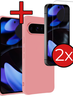 BTH BTH Google Pixel 10 Pro Hoesje Siliconen Met 2x Screenprotector - Lichtroze