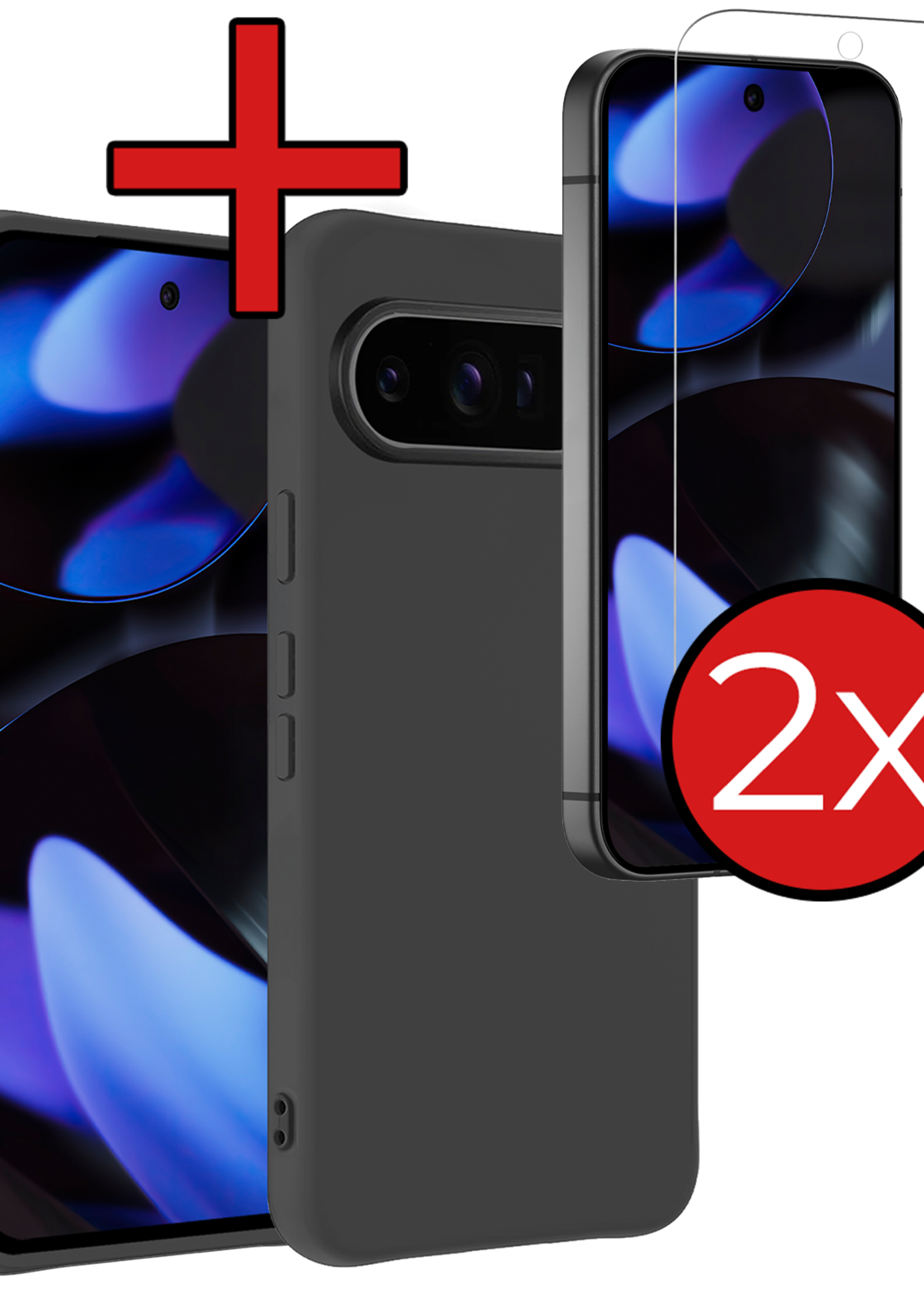 BTH BTH Google Pixel 10 Pro Hoesje Siliconen Met 2x Screenprotector - Zwart