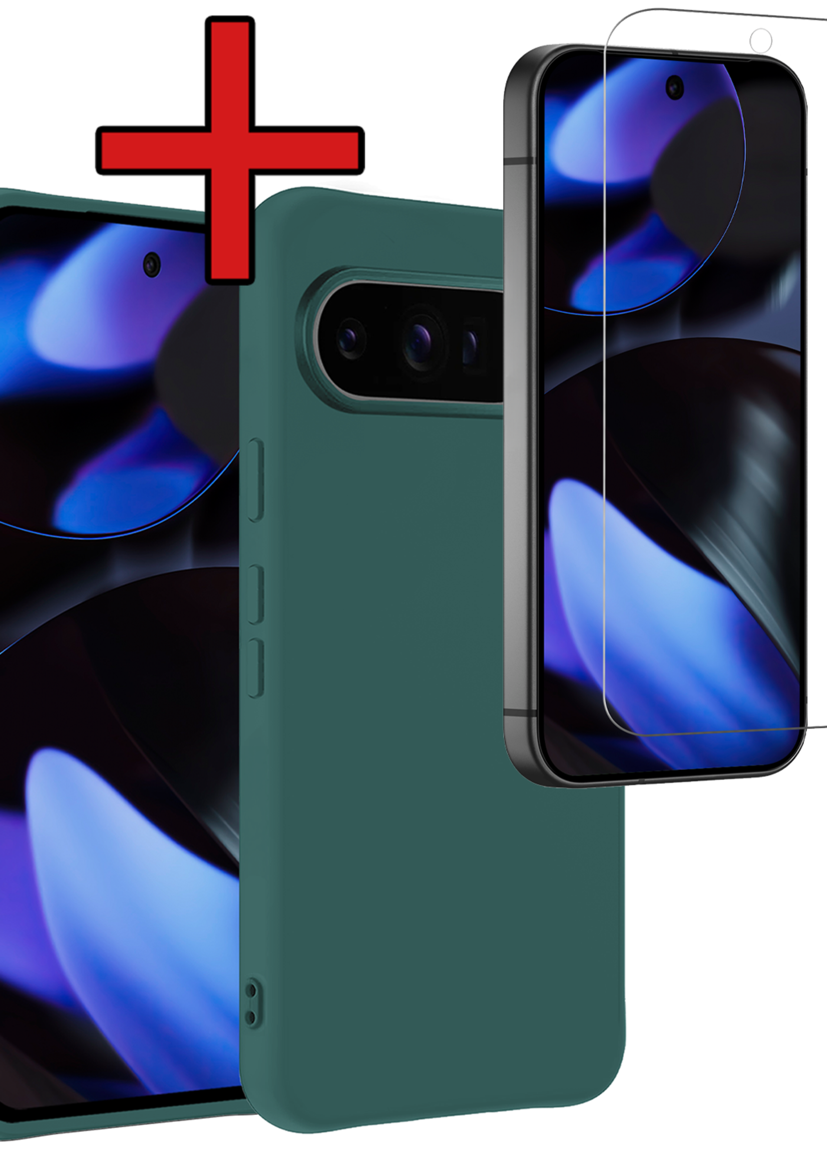 BTH BTH Google Pixel 10 Pro XL Hoesje Siliconen Met Screenprotector - Donkergroen
