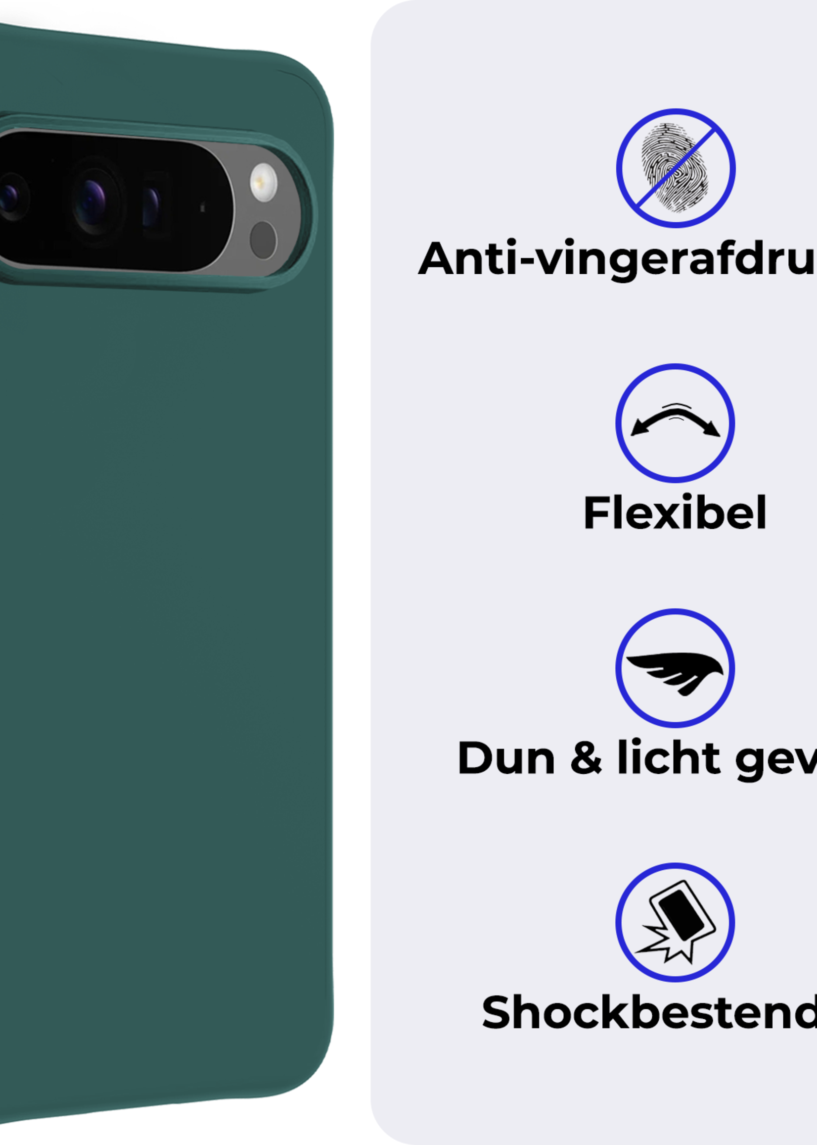BTH BTH Google Pixel 10 Pro XL Hoesje Siliconen Met Screenprotector - Donkergroen