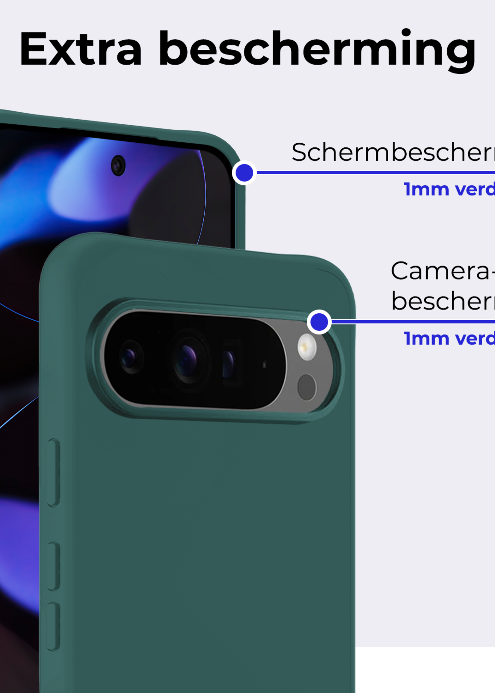 BTH BTH Google Pixel 10 Pro XL Hoesje Siliconen Met Screenprotector - Donkergroen