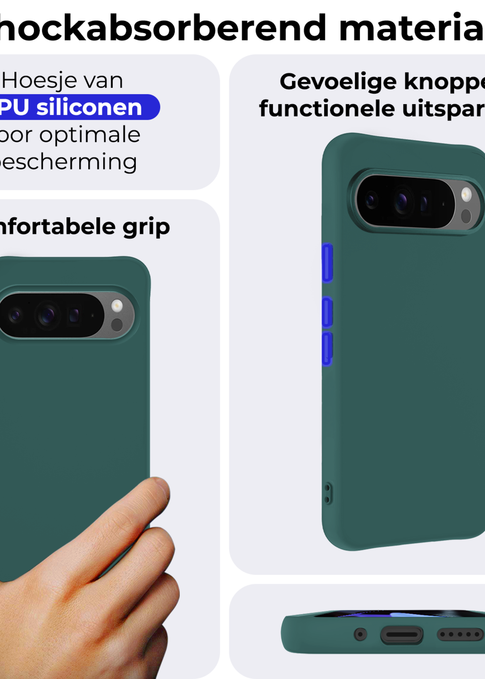 BTH BTH Google Pixel 10 Pro XL Hoesje Siliconen Met Screenprotector - Donkergroen