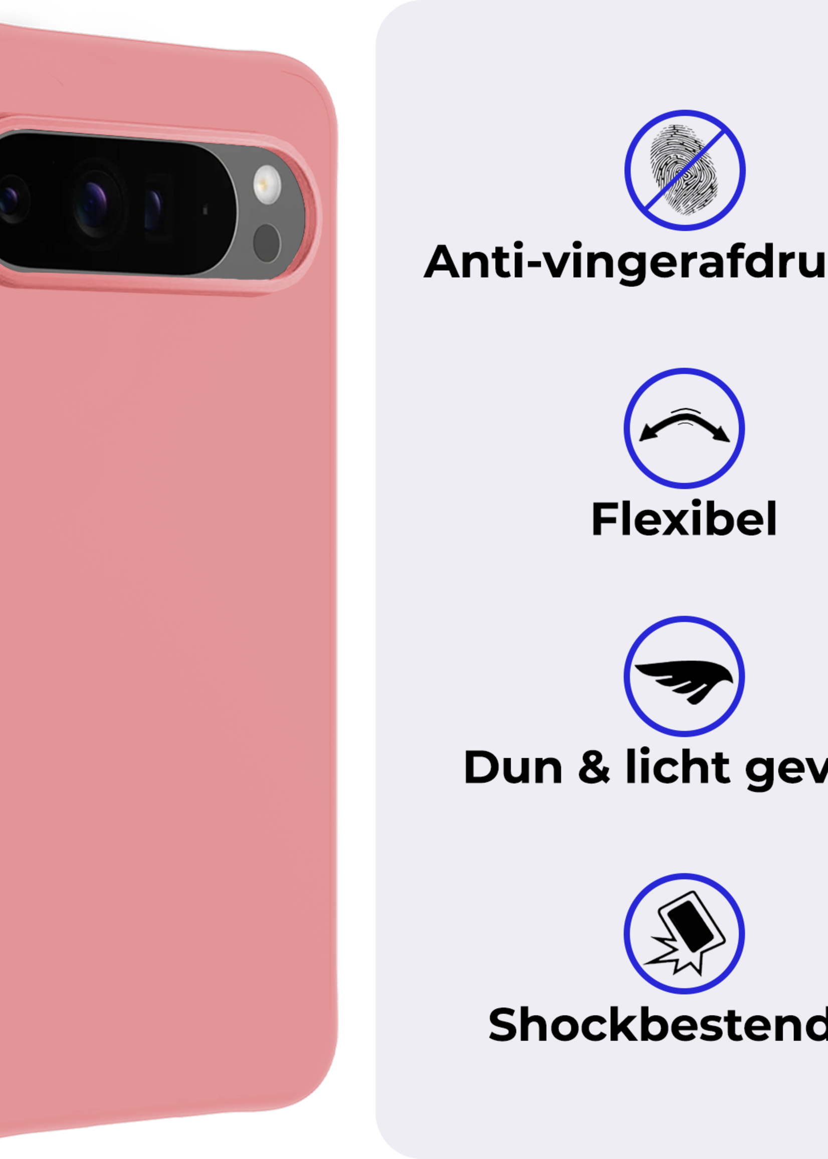 BTH BTH Google Pixel 10 Pro XL Hoesje Siliconen Met Screenprotector - Lichtroze