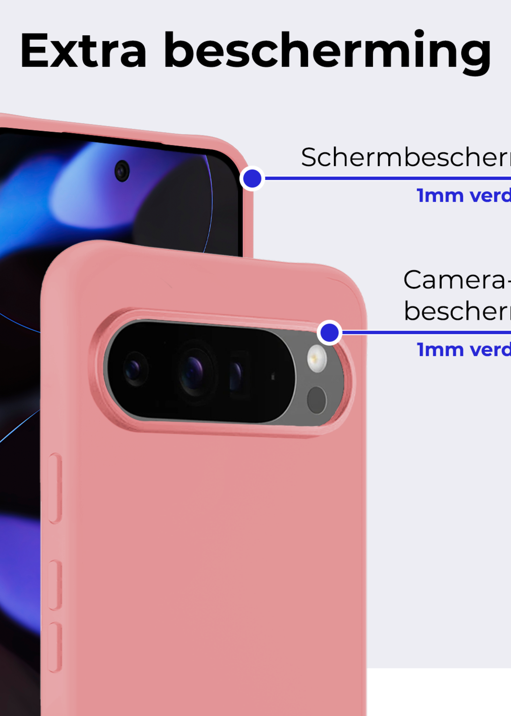 BTH BTH Google Pixel 10 Pro XL Hoesje Siliconen Met Screenprotector - Lichtroze