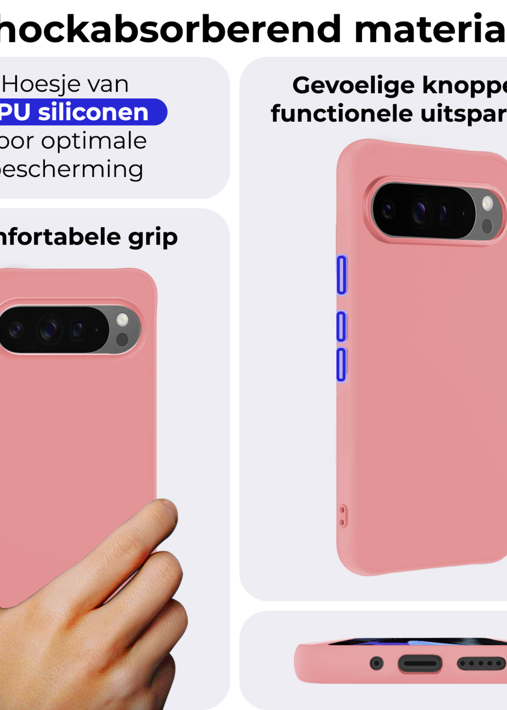 BTH BTH Google Pixel 10 Pro XL Hoesje Siliconen Met Screenprotector - Lichtroze