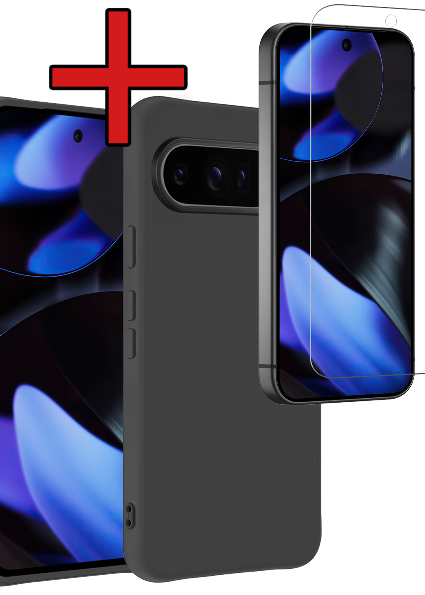 BTH BTH Google Pixel 10 Pro XL Hoesje Siliconen Met Screenprotector - Zwart