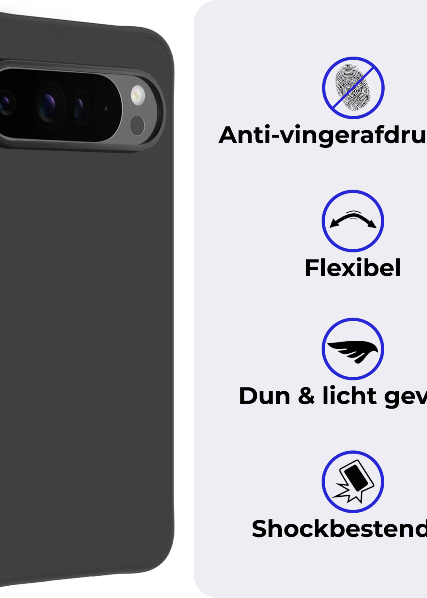 BTH BTH Google Pixel 10 Pro XL Hoesje Siliconen Met Screenprotector - Zwart